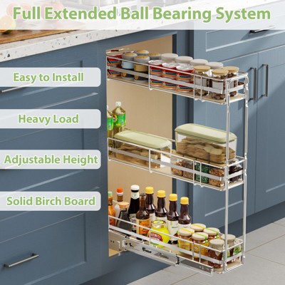 HomLux 3-Tier Pull Out Cabinet Organizer Spice Rack for Narrow Cabinet 6in W x 20?in D Slide Out Wood Shelves Storage for Kitchen — фото 2