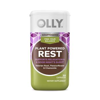 OLLY Plant Powered Rest Adaptogen Capsules - Valerian Root/Passion Flower/Chamomile - 30ct