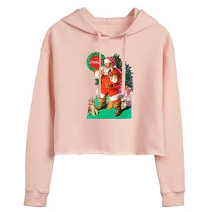 Women's - Coca-Cola - Vintage Santa With Dog Cropped Graphic Hoodie - 1 of 2