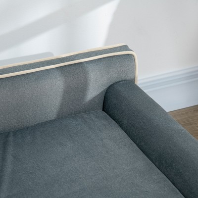 Large Gray Chenille Elevated Dog Sofa with Pinewood Legs