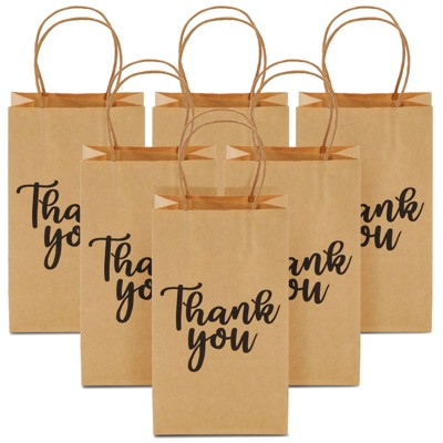 Brown Kraft Paper Thank You Gift Bags with Handles, 100-Pack