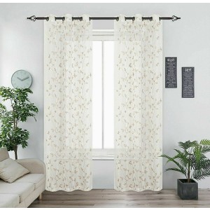 Kate Aurora 2 Pack Floral Leaf Embroidered Grommet Sheer Curtains - 1 of 2