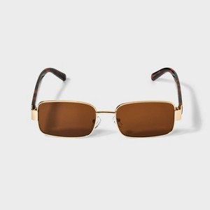 Women's Metal Rectangle with Tortoise Shell Sunglasses - Universal Thread™ Gold - 1 of 2