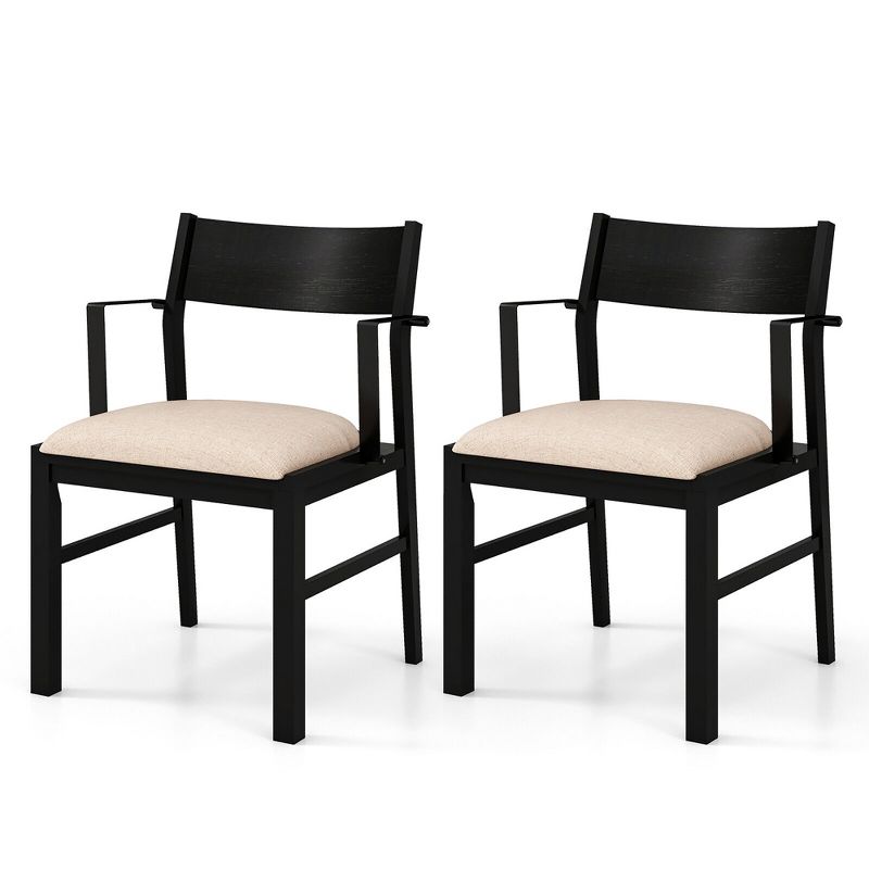 Tangkula Dining Chair w/ Arms Set of 2 Modern Kitchen Chairs & Contoured Backrest Black & Beige, 1 of 8