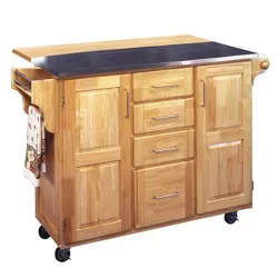 Breakfast Bar Kitchen Cart Natural with Stainless Steel Top - Home Styles