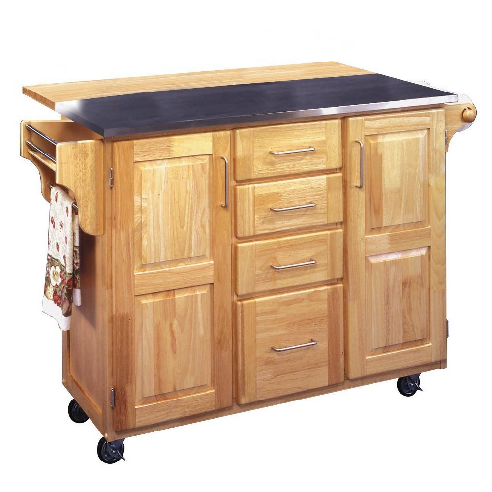 Photos - Other Furniture Breakfast Bar Kitchen Cart Natural with Stainless Steel Top - Home Styles