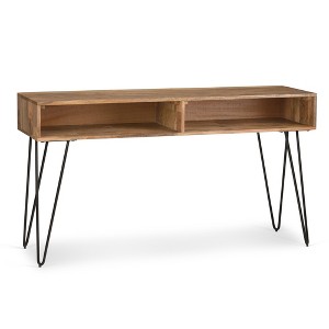 Solid Mango Hardwood and Metal Industrial Console Table with 2 Open Storage Compartments and Black Iron Hairpin Legs - 1 of 4