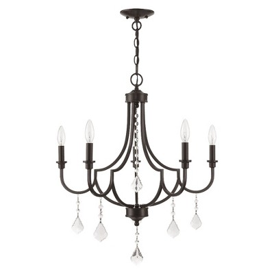 Mini English Bronze 5-Light Crystal Chandelier with Candelabra Bulbs