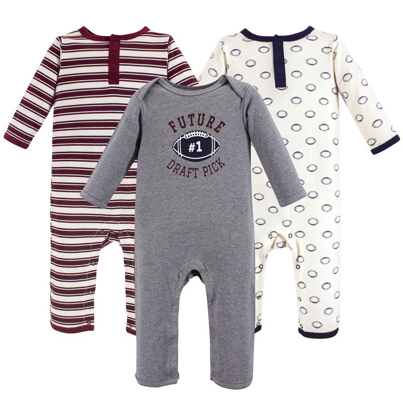 Hudson Baby Infant Boy Cotton Coveralls 3pk, Football, 1 of 3