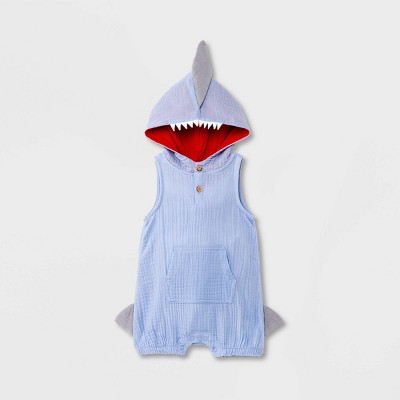 Baby Boys' Gauze Elevated Shark Romper - Cat & Jack™ Periwinkle Blue