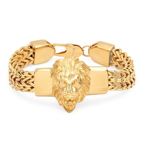 Steeltime Men's stainless steel lion head box chain bracelet. Color Options: Silver, Gold - 1 of 4