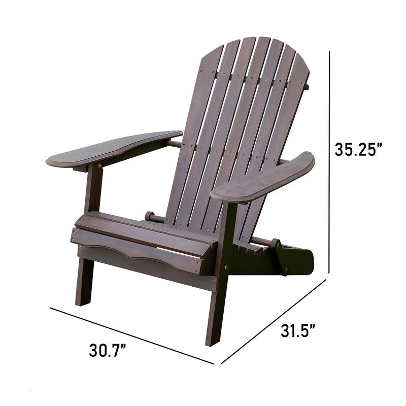 Merry Products Real Acacia Hardwood Flat Folding Adirondack Patio Chair with Tall Backrest, Curved Seat, and Wide Armrests, Dark Stain, 2 of 7
