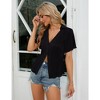 Women's Corduroy Short Sleeve Tops Deep V Neck Shirt Button Front Blouse Short Sleeve Tops Ruffle Blouse for Summer 2024 - image 3 of 4