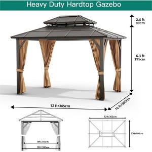 10'x12' Outdoor Hardtop Gazebo with Double Roof, Mesh Curtain Sidewalls, and Removable UV Protection Curtains, for 8-10 People - 1 of 1