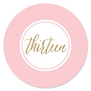 Big Dot of Happiness Chic 13th Birthday - Pink and Gold - Birthday Party Circle Sticker Labels - 24 Count - 1 of 4