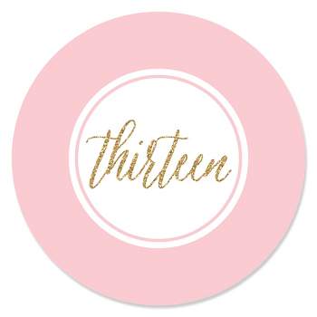 Big Dot of Happiness Chic 13th Birthday - Pink and Gold - Birthday Party Circle Sticker Labels - 24 Count