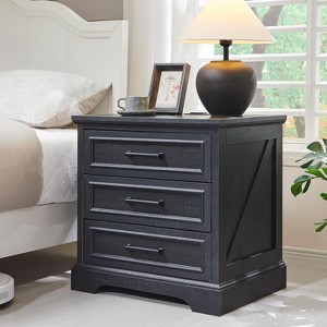 SinCiDo 24" Wide Farmhouse Nightstand with Charging Station & 3 Drawers & Handles, End Table for Bedroom, Living Room - 1 of 4