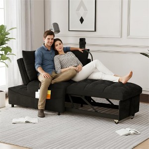 TIRAMISUBEST 4 in1 Cloud Velvet Sofa Bed 55.51 inch Velvet Pull-out Bed 3 Angle Adjustable USB Port Swivel Stand - 1 of 4