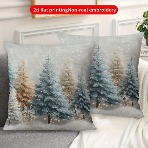 Lomsoe 2pcs Winter Snowflake & Pine Tree Pillow Covers - Snowy Forest Cushion Covers with Zipper Closure, Machine Washable Sofa Bed Decor, All-Season - 1 of 4