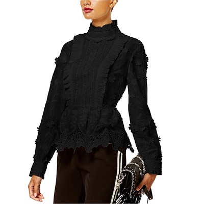 I.N.C International Concepts Womens Lace Peplum Blouse, Black, 6