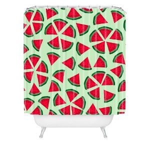 Kelli Murray Bloom Shower Curtain Green/Red - Deny Designs: Polyester Microfiber, Machine Washable, Buttonhole Top - 1 of 3