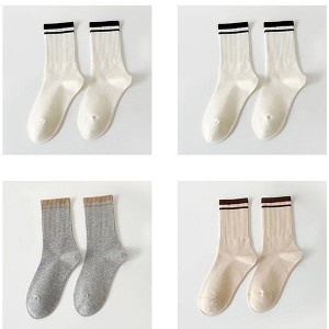 Anna-Kaci Women's 4-Pack Ribbed Crew Socks with Double Stripe Cuff Soft Stretch Fit in Neutral Tones - 1 of 4