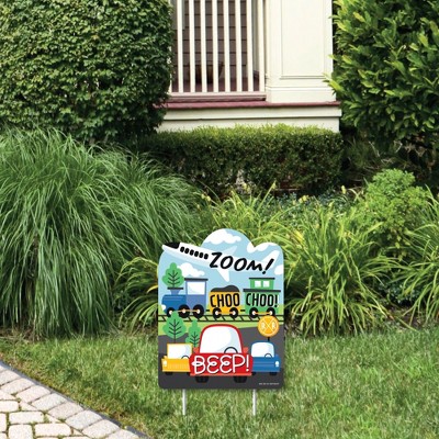 Big Dot of Happiness Cars, Trains, and Airplanes - Outdoor Lawn Sign - Transportation Birthday Party Yard Sign - 1 Piece
