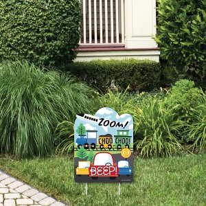 Big Dot of Happiness Cars, Trains, and Airplanes - Outdoor Lawn Sign - Transportation Birthday Party Yard Sign - 1 Piece - 1 of 4