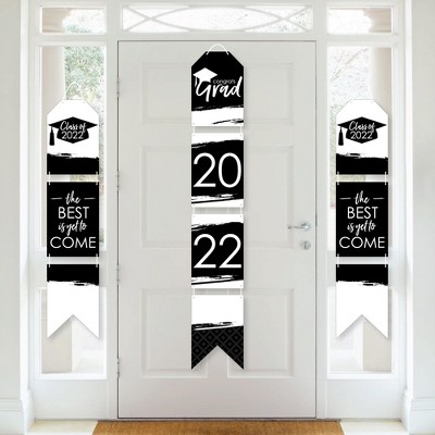 Big Dot of Happiness Black and White Grad - Best is Yet to Come - Hanging Vertical Paper Door Banners - 2022 Party Wall Decor Kit- Indoor Door Decor