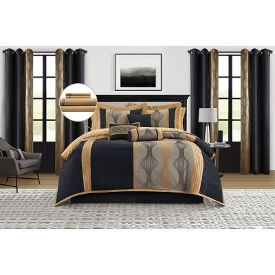 King Black and Gold Microfiber 15-Piece Comforter Set