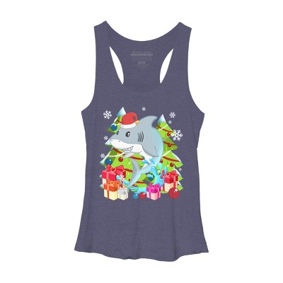 Women's Design By Humans Funny Santa Shark Christmas T-Shirt By thebeardstudio Racerback Tank Top