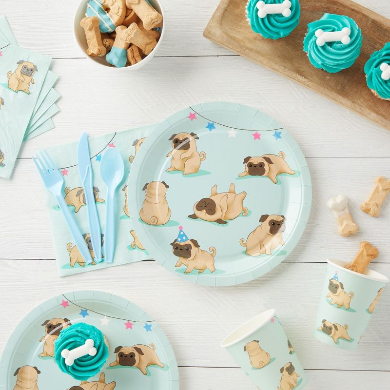Blue Panda 144 Piece Dog Party Supplies, Pug Birthday Decorations with Paper Plates, Napkins, Cups, and Cutlery (Serves 24), 2 of 10