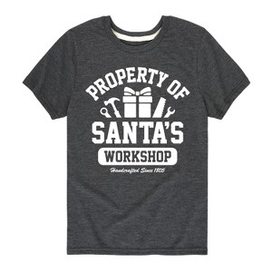 Boys' - Instant Message - Property Of Santas Workshop Christmas Short Sleeve Graphic T-Shirt - 1 of 4