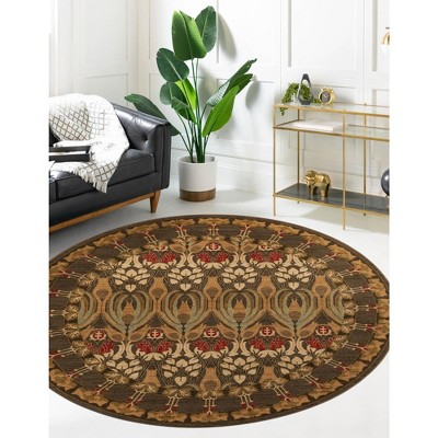 Edinburgh Round Brown and Red Geometric Synthetic Rug
