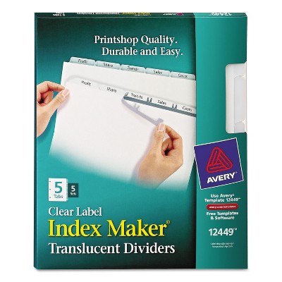 Avery Index Maker Print & Apply Clear Label Plastic Dividers 5-Tab Letter 5 Sets 12449