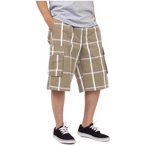 Shaka Wear Men's Cargo Shorts, Relaxed Fit, Plaid, Elastic Waist - 1 of 4