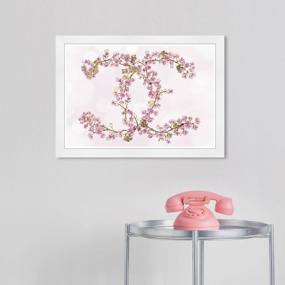 Wynwood Studio 21"x15" Sakura Love Wall Art White Frame: Modern Botanical Canvas, Wood Composite, Mixed Media