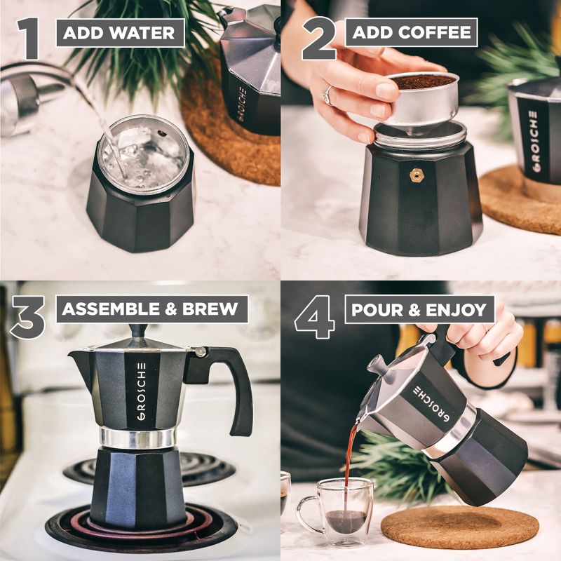 GROSCHE Milano Stovetop Espresso Maker Moka Pot Home Espresso Coffee Maker, 5 of 16