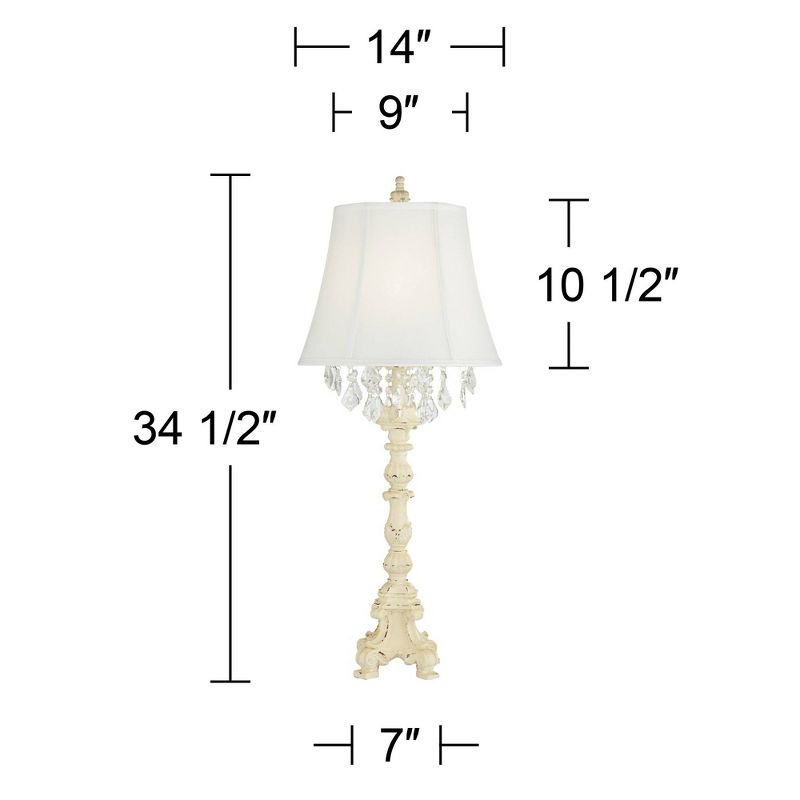 Barnes and Ivy Duval 34 1/2" Tall Candlestick Large Traditional End Table Lamp French White Finish Crystal Single Living Room Bedroom Bedside, 4 of 10