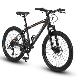 RISOKEYS 24 Inch Adult Mountain Bike 21-Speed Steel Frame Bikes,Dual Disc Brakes and Front Suspension Mountain Bike,for Trail,Commuting - 1 of 4