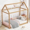 CAVINAS Twin Size House-Shaped Roof Wooden Bed Frame,Modern Floor Bed for Kids Room,Bedroom - 2 of 4