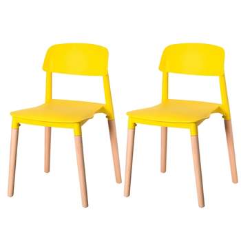 Fabulaxe Modern Plastic Dining Chair Open Back with Beech Wood Legs
