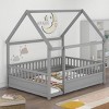 Wooden Floor Bed with Fence Guardrails and House Roof Frame, Pine Frame for Kids Bedroom Safety and Imaginative Play - Baofuwish - 2 of 4