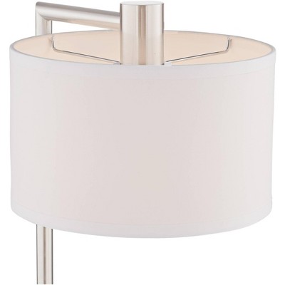Brushed Nickel Desk Lamp with White Linen Shade and USB Port