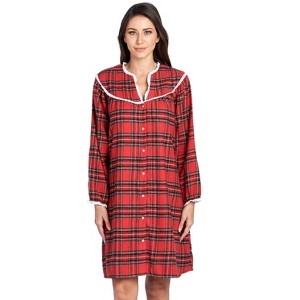 Ashford & Brooks Women's Snap Front Flannel Robe Long Sleeve Lounger ...