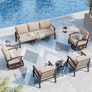 ALAULM Aluminum Patio Furniture Set Modern Metal Outdoor Conversation Sets w/45in Propane Fire Pit Table, Swivel Rocking Chairs w/5.1 Inch Cushion - 1 of 4