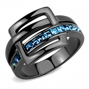 Slickblue Sea Blue Crystal Belt Style Ring, Light Black Stainless Steel, Women’s Fashion Ring, Sizes 5-10 - 1 of 4