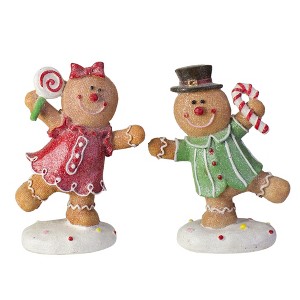 Northlight Set of 2 Glitter Dusted Boy and Girl Gingerbread Kids Tabletop Figures 6" - 1 of 4