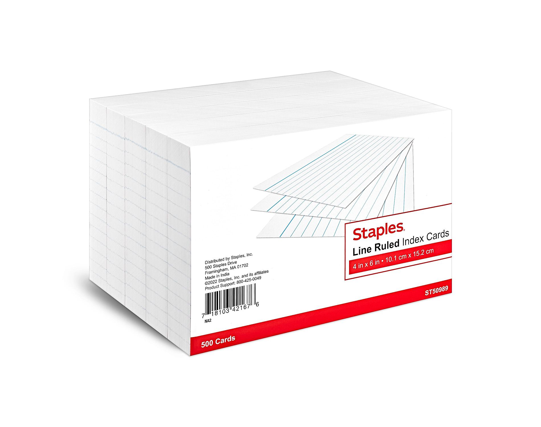 Staples 4" x 6" Line Ruled White Index Cards 500/Pack (50989) 233510