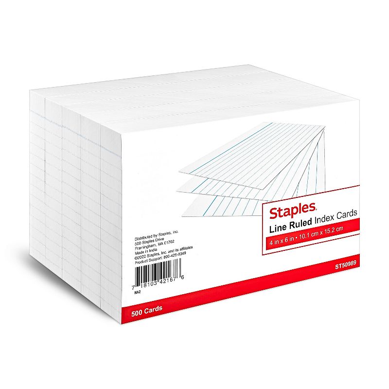 Staples 4" x 6" Line Ruled White Index Cards 500/Pack (50989) 233510, 1 of 6